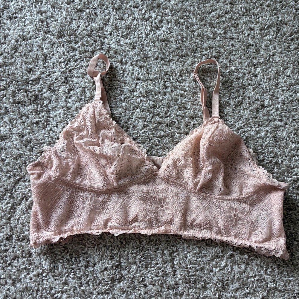 Free Press Women Pink Lace Bralette Wireless Mesh Lined Large